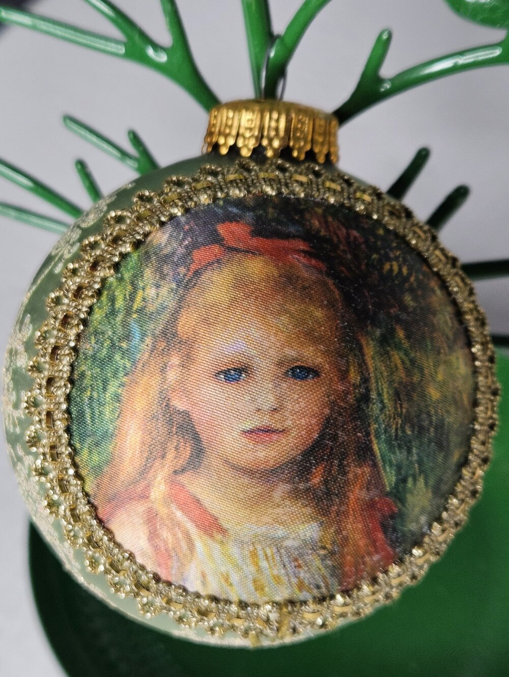 KREBS Renoir Little Gleaner Masters on Silk Glass Christmas Ornament 1990  Box